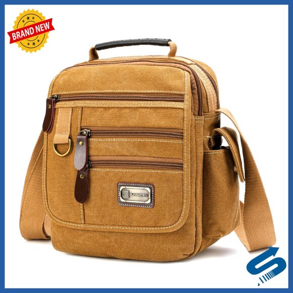 Canvas Messenger Bag Crossbody Work Bag Vintage Multi-Function Adjustable Strap